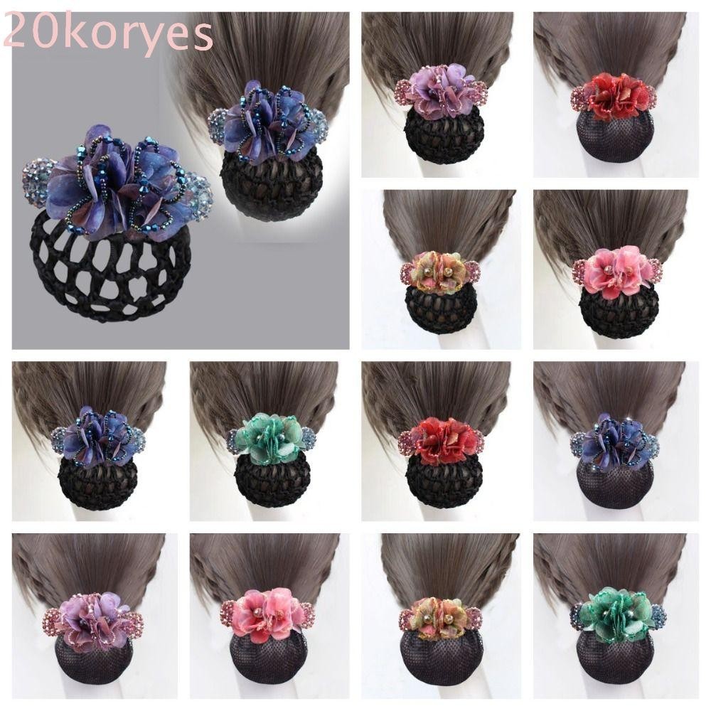 KORYES Flower Snood Spring Clip, Korean Style Bun Snood Rhinestone ...