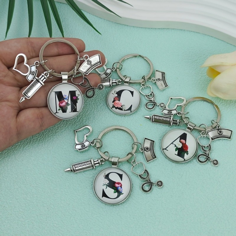 1pcs Creative Metal Stethoscope Syringe Nurse Cap Pendant Keychains ...