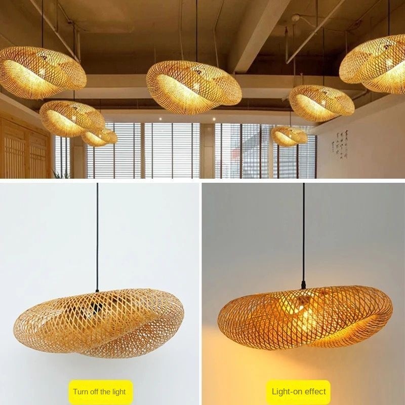Nordic LED Chandelier Bedroom Bamboo Art lamp Pendant Light Rattan ...