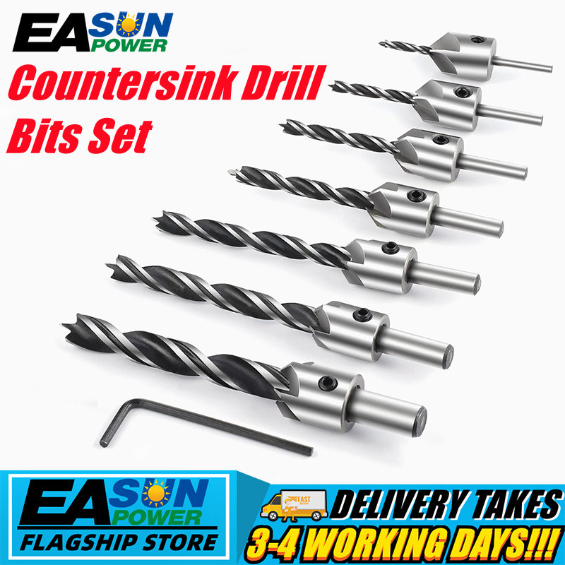 7PC HSS Countersink Drill Bit Set Reamer Woodworking Chamfer Drill ...