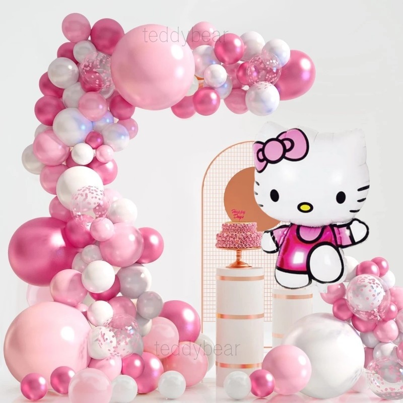 Hello Kitty Theme Balloons Garland Arch Kit Pink Kitty Cat Foil for ...