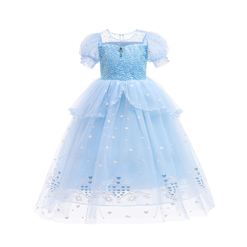 Summer Frozen Elsa Princess Dress Girl Elsa Short Sleeve Dress Girl ...