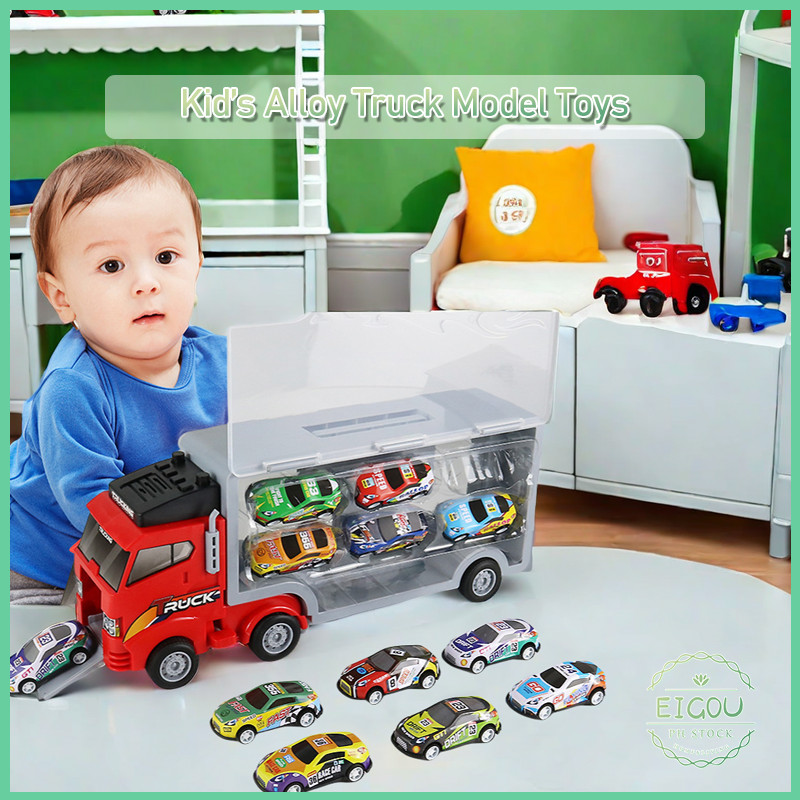 Alloy Truck Toys Pull-back Container Truck Trailer Racing Car Storage ...