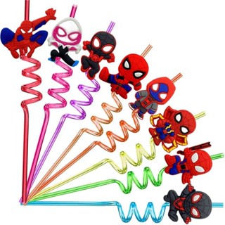 8pc Set Super Hero Spidey And His Amazing Friends Straws Theme Plastic 