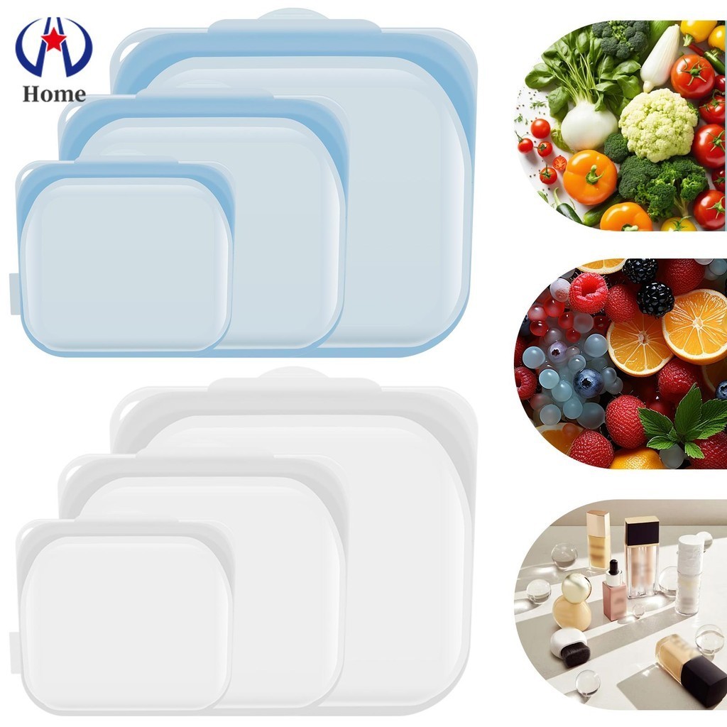 3 Pack Silicone Food Storage Bags Reusable Sandwich Snack Bags