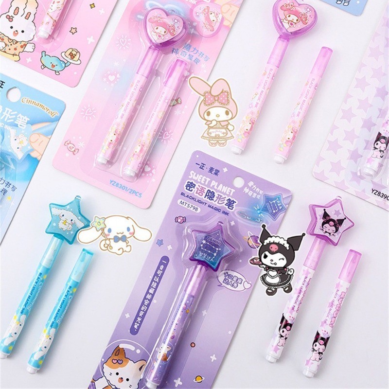 7 Pcs UV Light Pen Set Invisible Ink Pen Kids Spy Toy Pen with Built-in