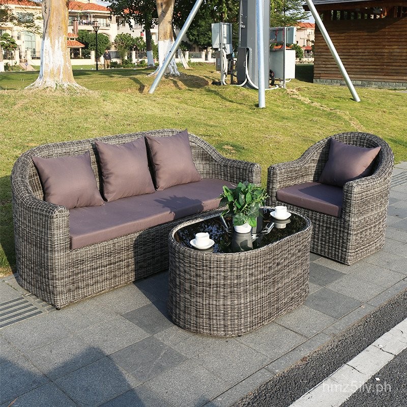 Outdoor Villa Leisure Double Rattan Woven Sofa Set Outdoor Waterproof ...