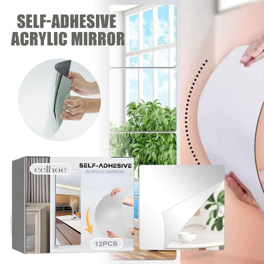12pcs Set Of Unbreakable Acrylic Mirror Stickers - Self-Adhesive Wall ...
