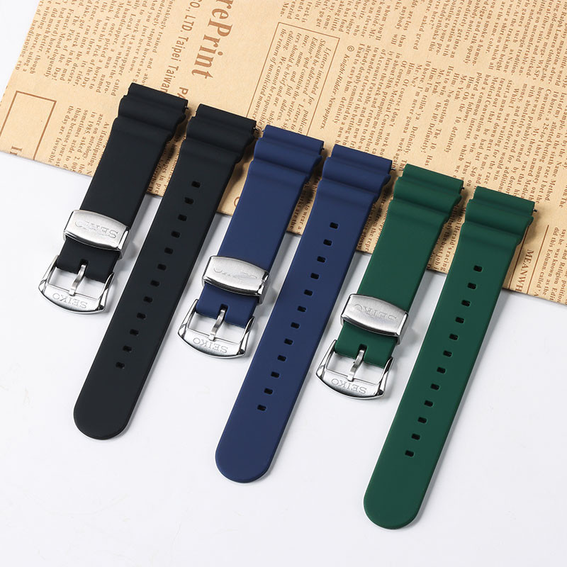Bracelet Silicone Noir 22mm Pour Seiko SKX007, SKX009 Et Modèles Compatibles - Fabriqué Au Japon