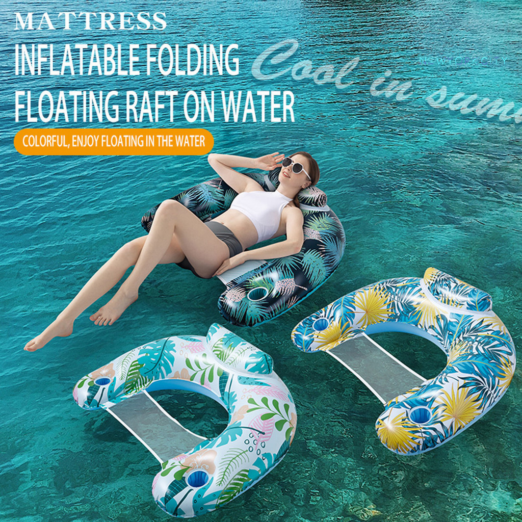 MS-Inflatable Pool Float Chair with Cup Holder Ergonomic Headrest U ...
