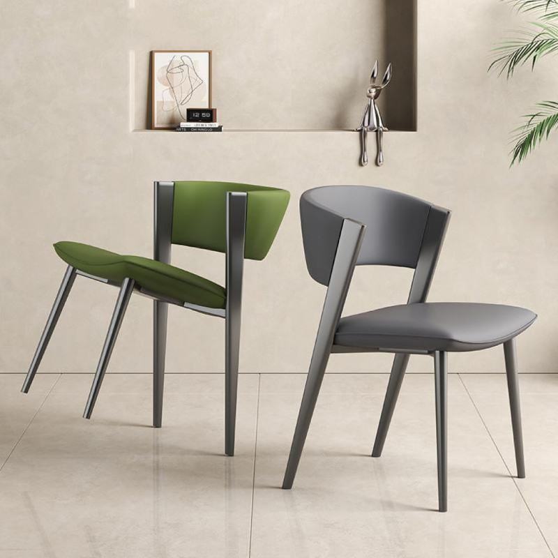 Leather Dining Chair Italian Light Luxury Minimalist Chair Home Leisure  Backrest Modern Simple