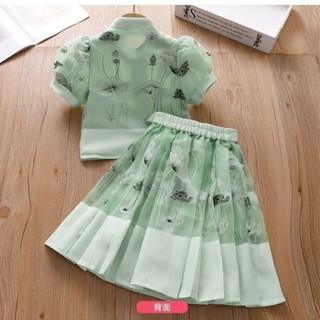 Girls' Chinese Style Horse-face Skirt Suit2024summer New Children's 