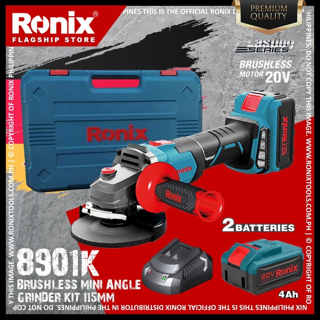 RONIX Ronix New Model 8901K Member of 89series One Battery Run All The Tools 2PCS 20V 4ah Battery 115mm Brushless Angle Grinder Kit