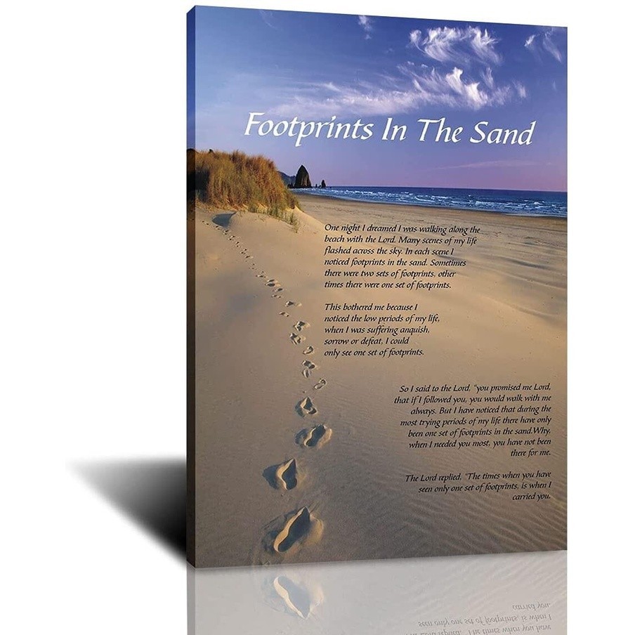 Canvas Print Footprints In The Sand Religious Inspirational Poster ...
