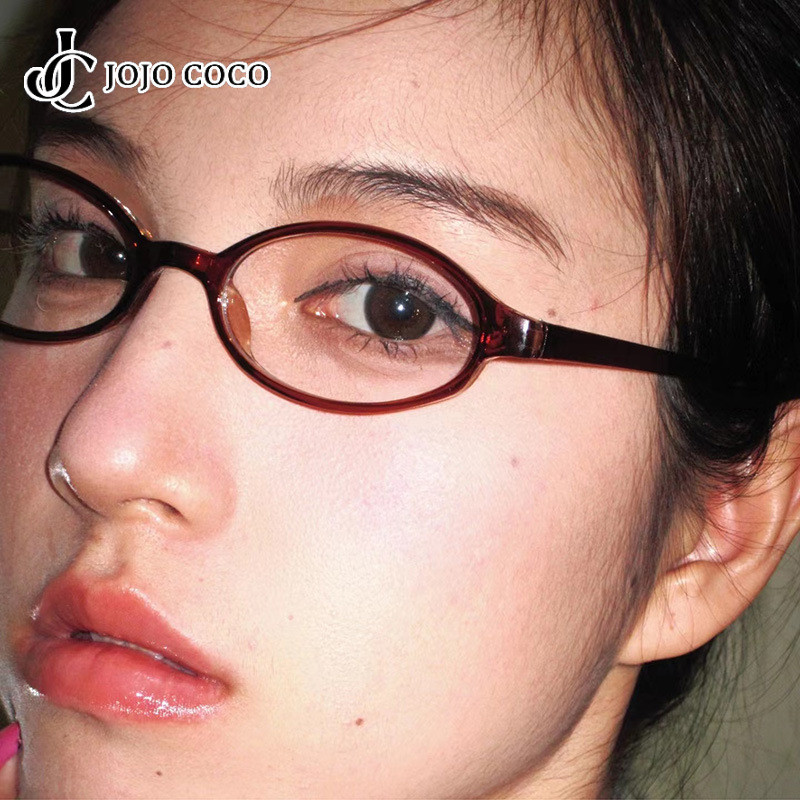 JOJO COCO Japanese Retro Transparent Lens Brown Narrow Oval Eyeglasses ...