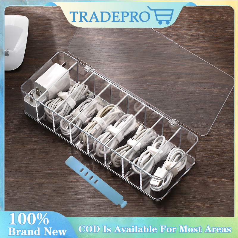 7 Grids Dustproof Storage Cable Management Box Desktop Data Cable ...