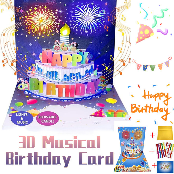 HOT SALE 3D Pop Up Blowable Birthday Card with Lights Music Happy ...