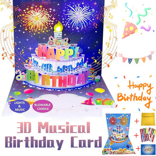 HOT SALE 3D Pop Up Blowable Birthday Card with Lights Music Happy ...