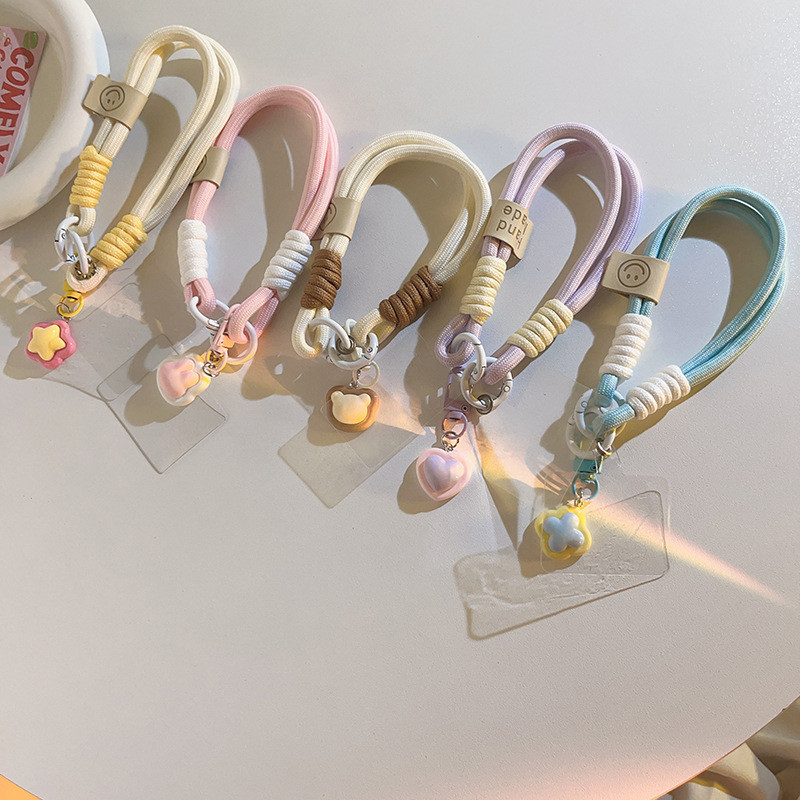 Cute White Background Pink Rabbit Head Pendant Phone Case Lanyard with ...