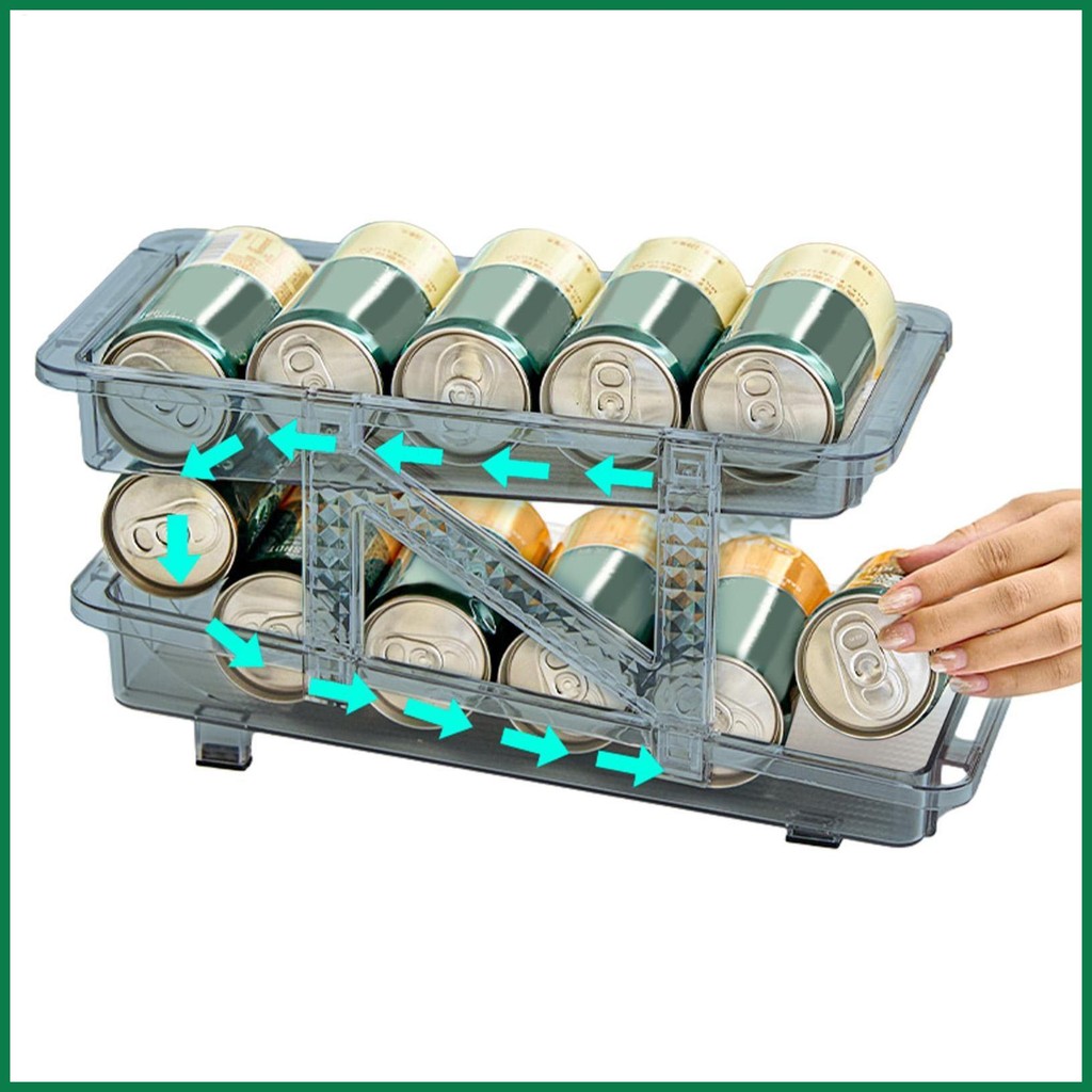Can Organizer For Refrigerator 2-Tier Automatic Rolling Can Dispenser ...