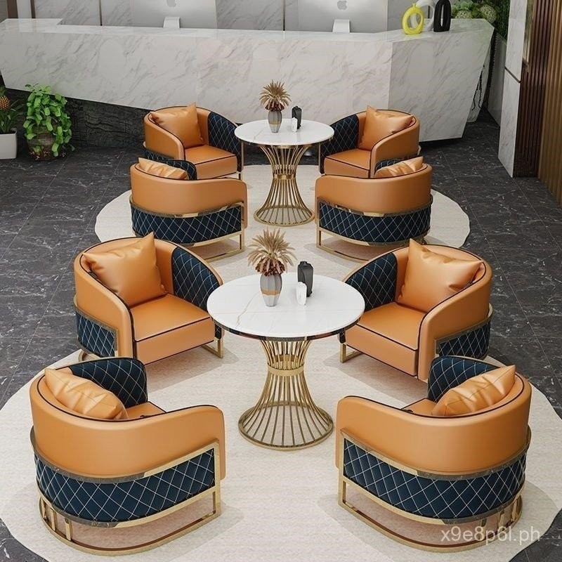 Luxury Leather Sales Office Reception Sofa Booth Meeting Area Business ...
