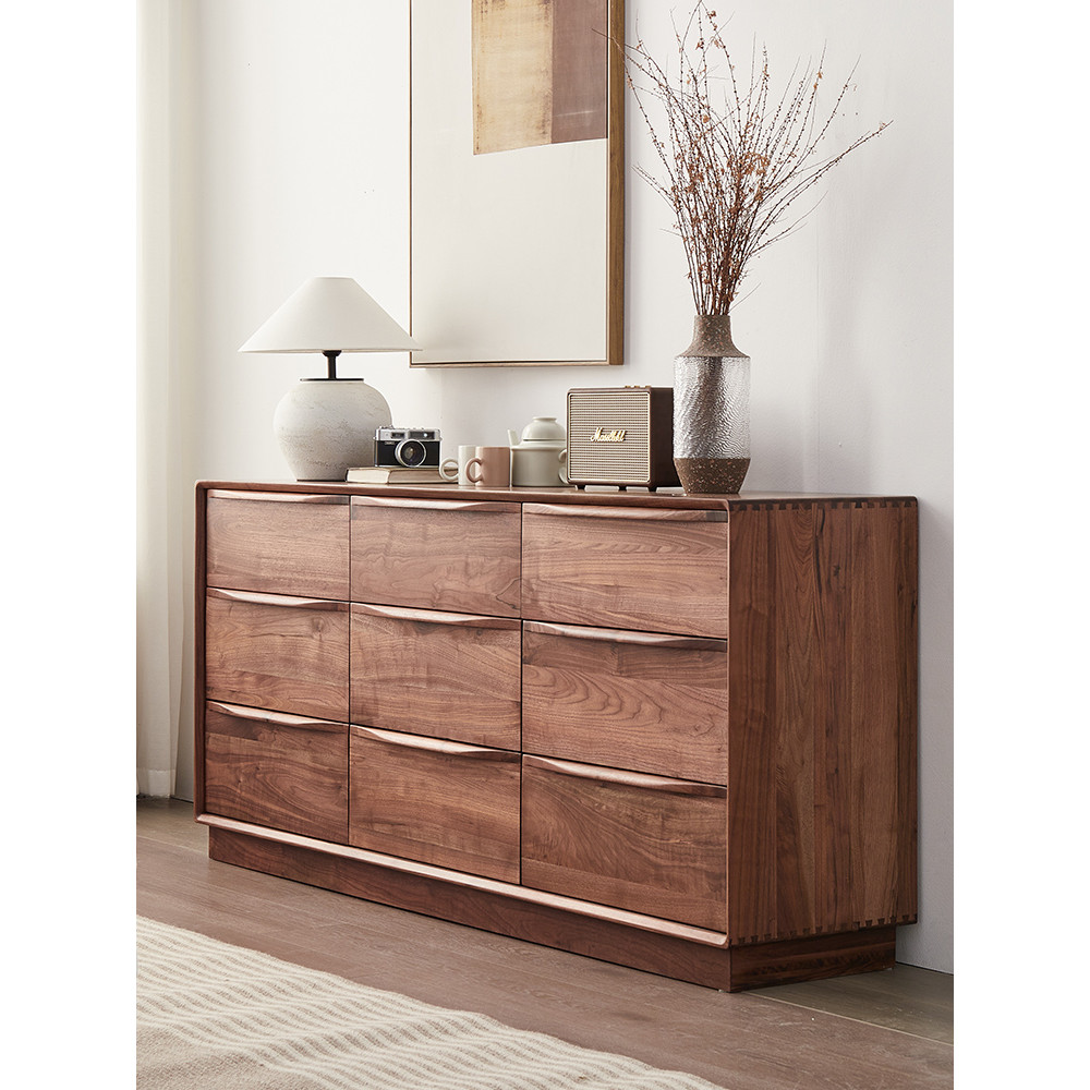 Black Walnut Nine-Drawer Cabinet Nordic Solid Wood Chest of Drawers ...
