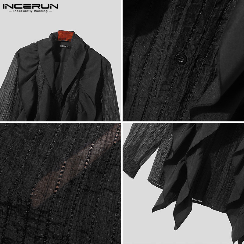 INCERUN Men Korean Casual Lotus Leaf Ribbon Decoration Hollow Shirts ...