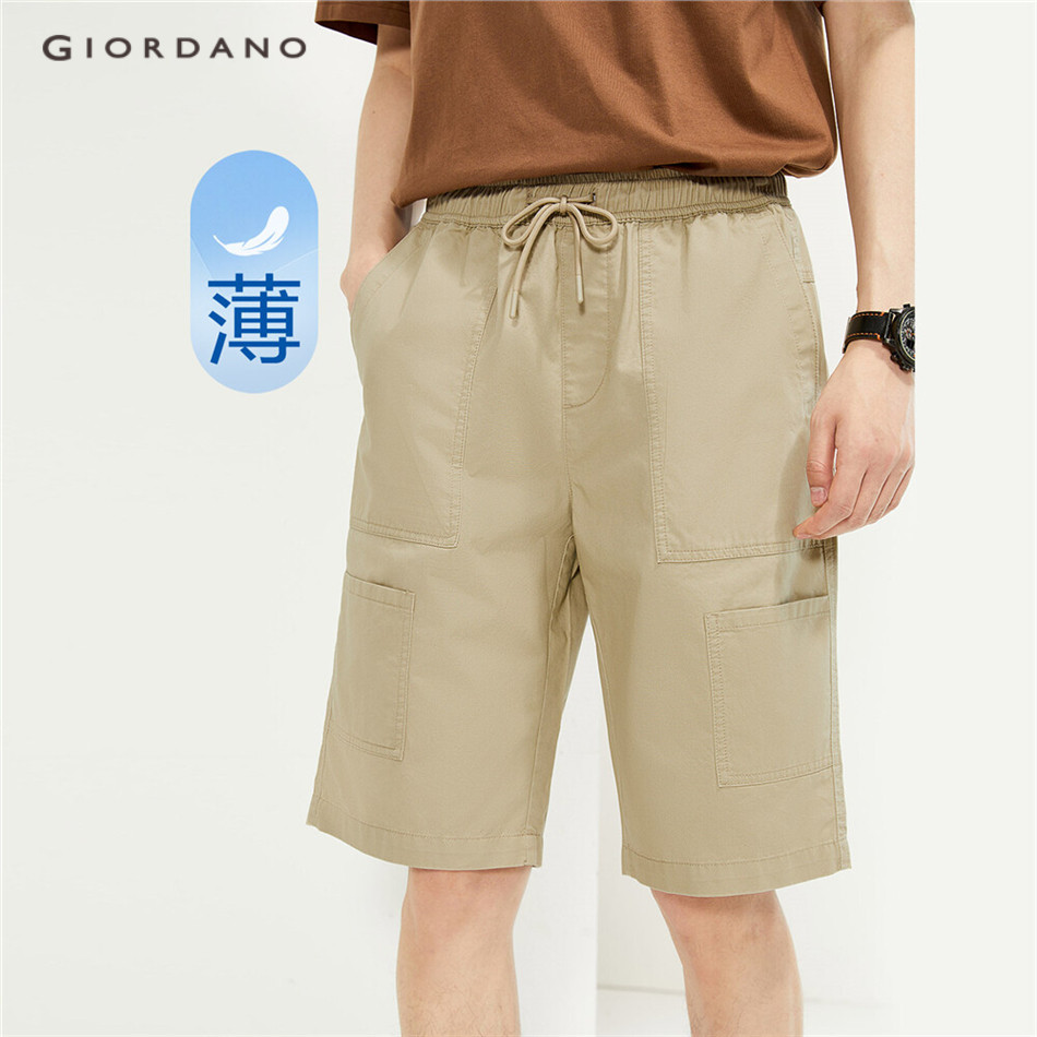 GIORDANO MEN 100 Cotton cargo pockets elastic waist shorts 13104323