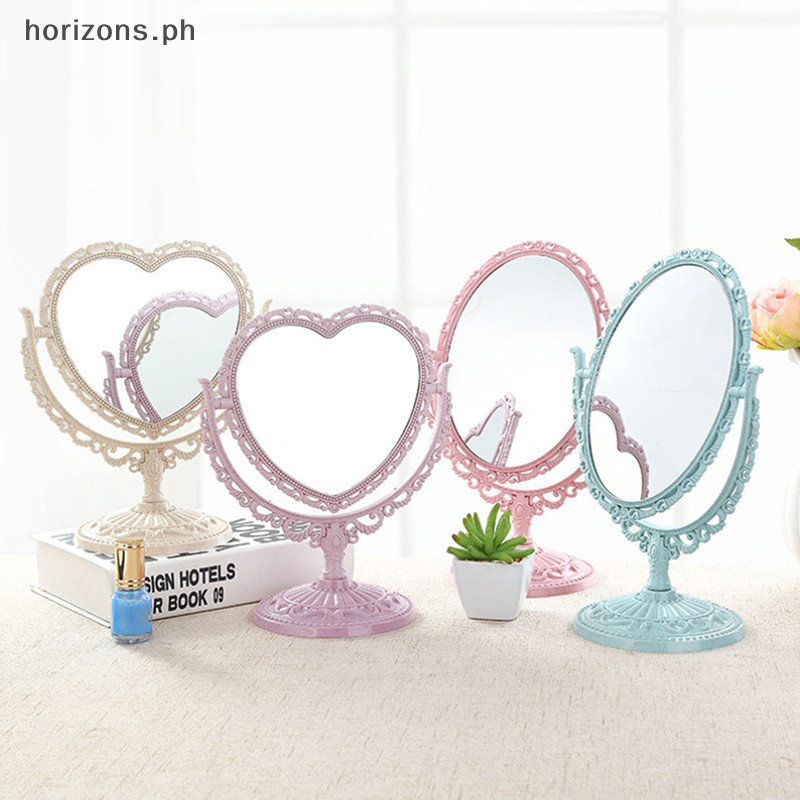 [HOT] Heart Shaped Makeup Mirror Vintage Rotatable Plastic Makeup