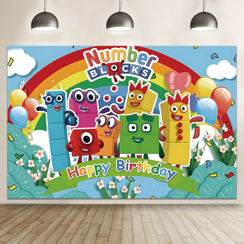 New 125x80cm Number Blocks Theme Happy Birthday Party Backdrop ...