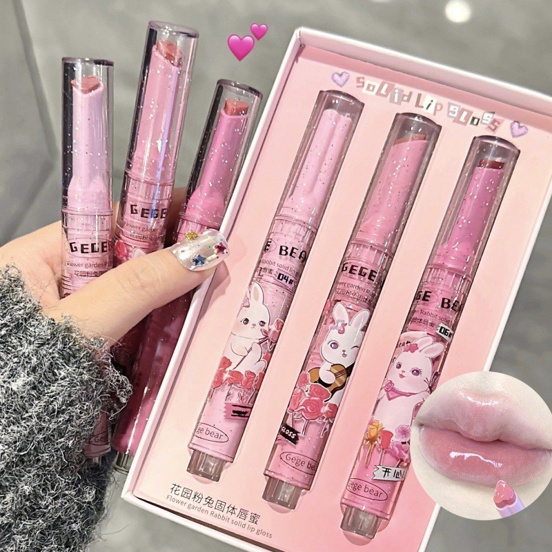 Gogo Bear Garden Pink Rabbit Solid Lip Gloss Moisturizing Fine Flashing ...