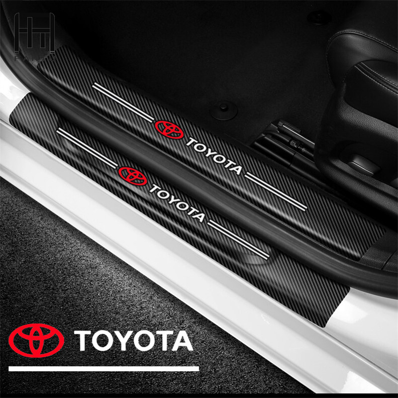 FTU 4pc/Set Car Door Side Step Sill Strip Carbon Fibre Leather Anti ...