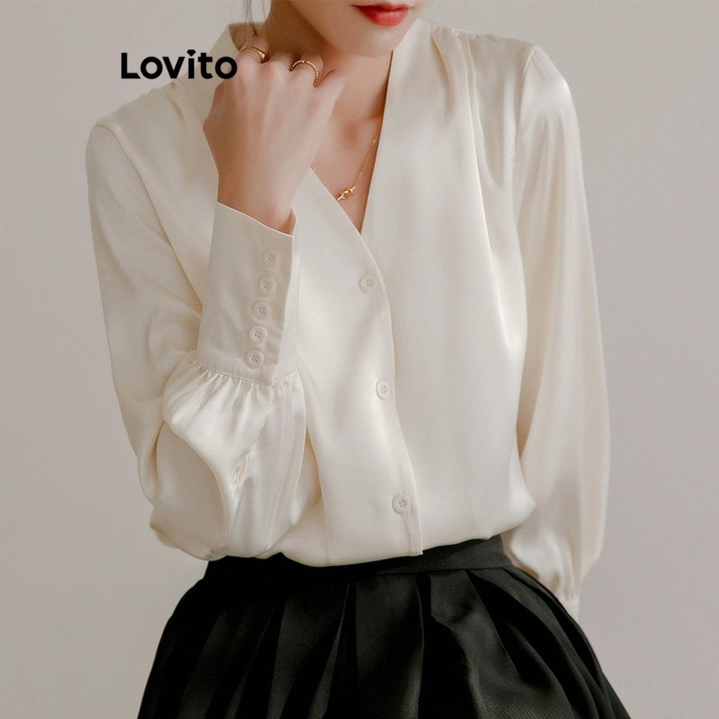 Lovito Women Elegant Plain Basic Blouse LNL55196 | Shopee Philippines