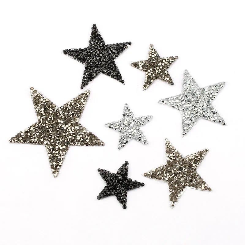 4/6/8cm Hotfix Multicolor Star Rhinestone Mixed Embroidered Iron On ...