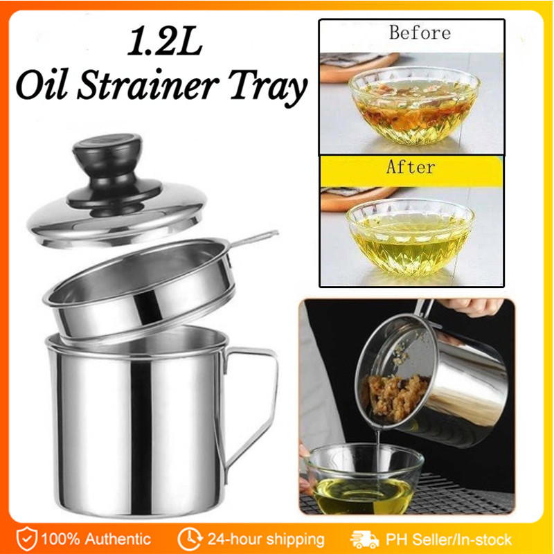 1.2L Stainless Steel Oil Strainer Pot with Lid Filter Cooking Oil ...