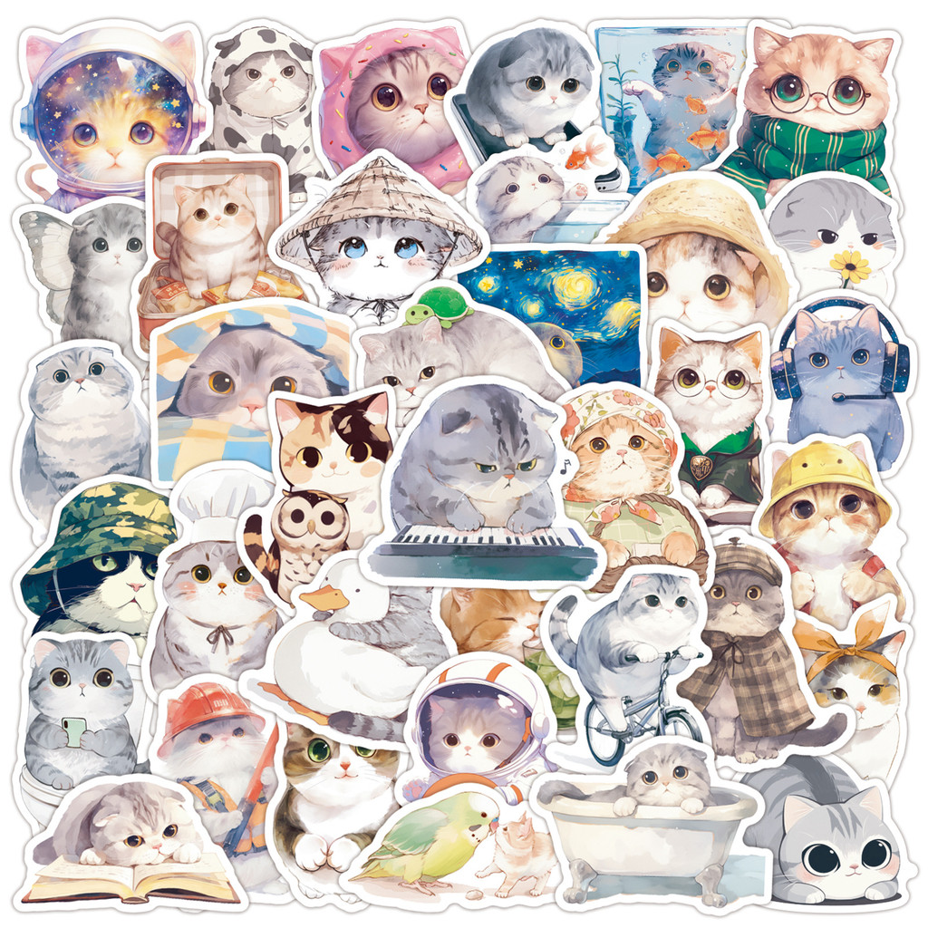 Whimsical Cat Graffiti Sticker Pack 50 Sheets - DIY Waterproof Decals ...