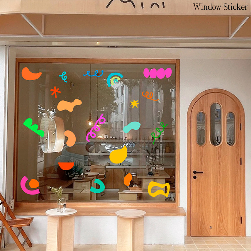 Ins Simple Line Illustration Window Stickers Clothing Milk Tea Coffee ...