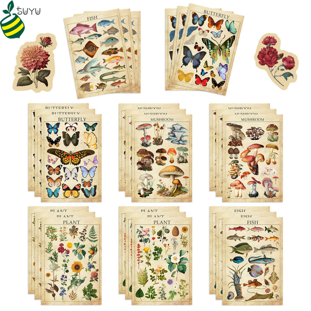 8 Sheets Vintage Nature Series PVC Stickers Waterproof Collage DIY ...