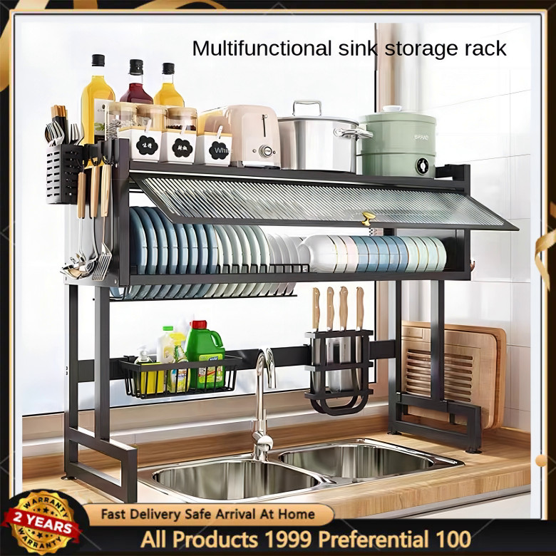 YHLAMP Kitchen Dish Cabinet Rack Over-The-Sink DrainerWith Cover Plate  Drying Sink Storage Rack