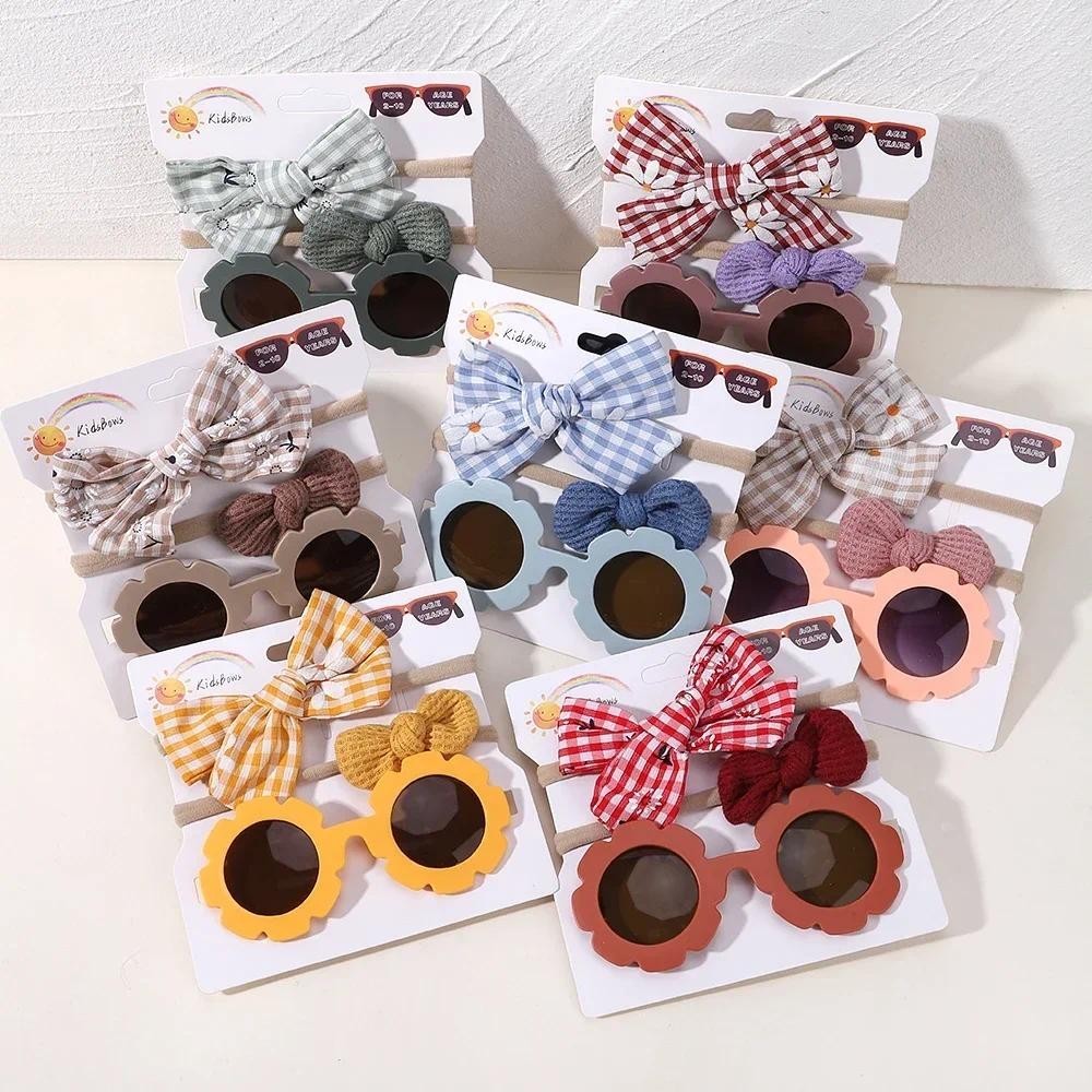 2/3Pcs/set Kids Sunglasses Headband Set Baby Elastic Nylon Headband