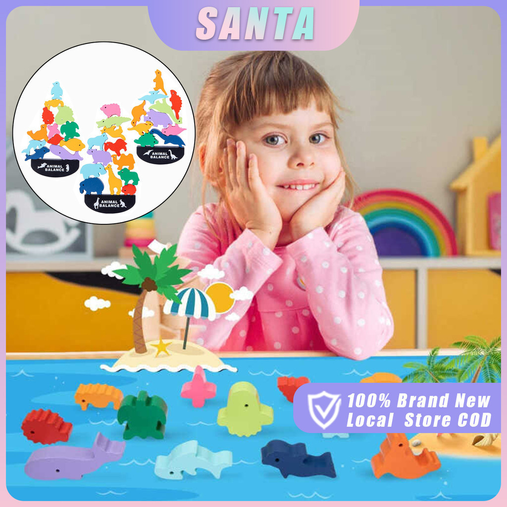 Educational Wooden Animal Stacking Blocks Balance Board Games for Kids ...