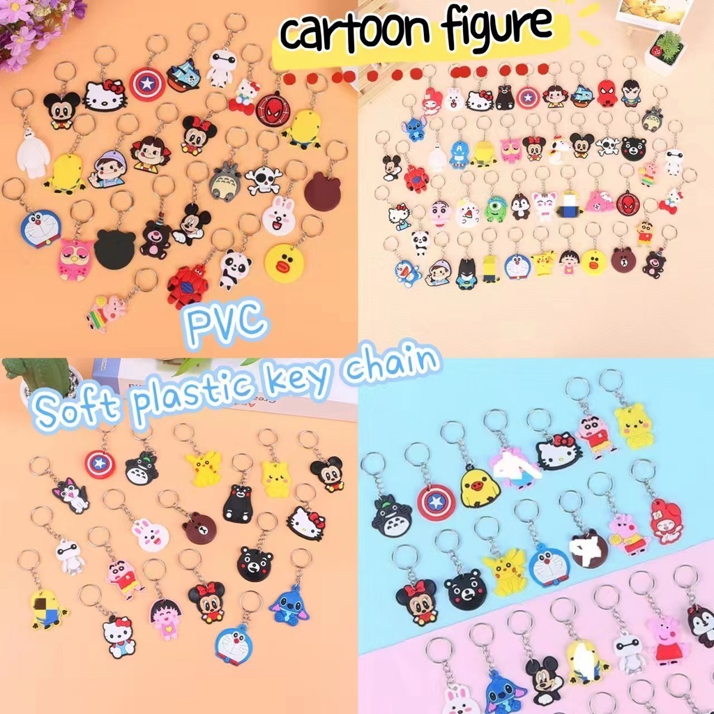 50pcs/Lot Creative and Cute Cartoon Anime PVC Soft Rubber Keychain