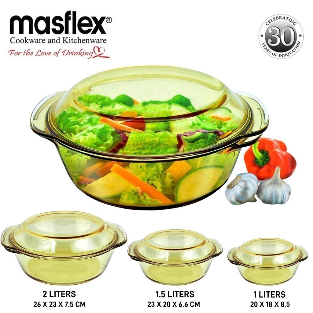Balayko l Masflex Borosilicate Glass Casserole 2/1.5/1 Liters with ...