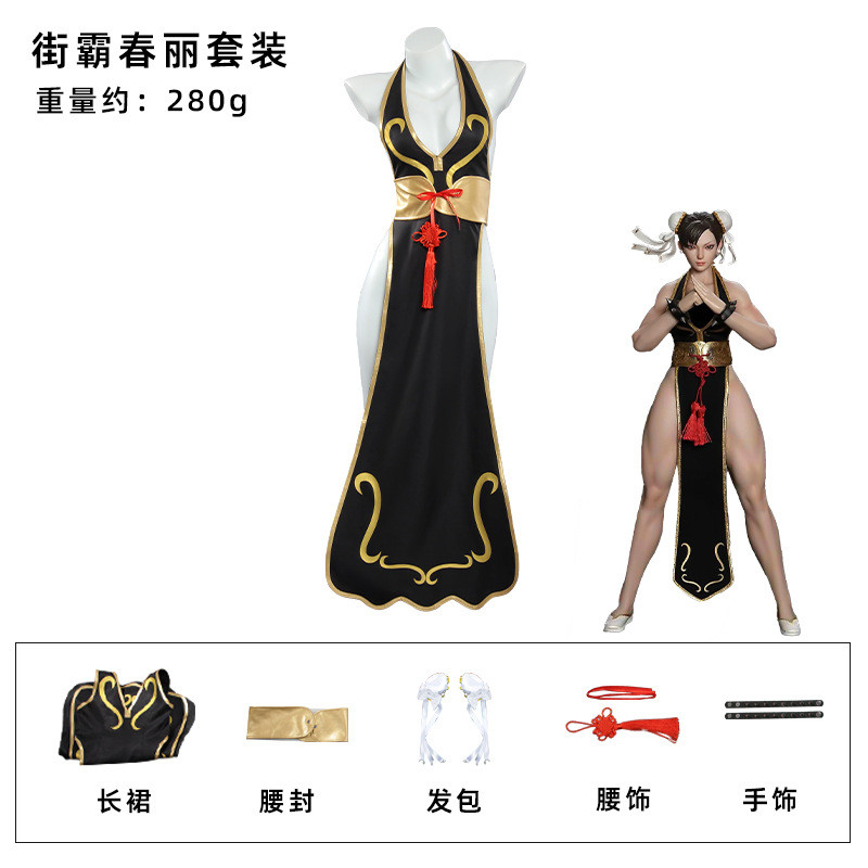 chun li black dress Street Fighter Statue 1/2 Chun-Li Battle Edition 91 cm style blue tunic with gold designs printed on the top and around the shoulders The perfect combo of cute