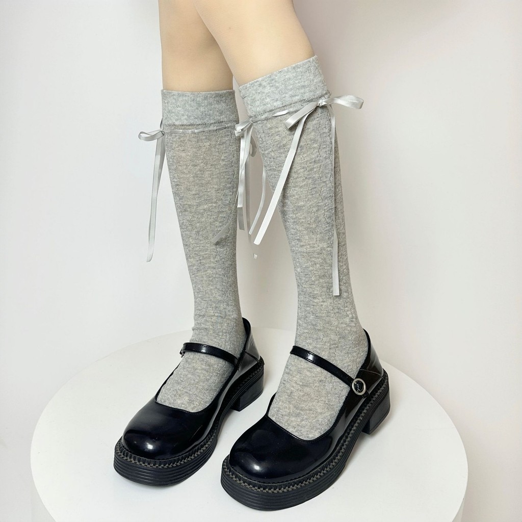 Ballet Style Socks for Women jk Lace-up Bowknot Calf Socks Hollow ...