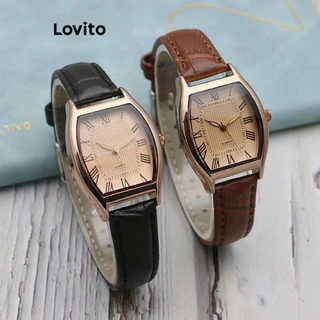 Lovito Women Casual Plain Basic Quartz Watch L66AD056 (Coffee/Black)