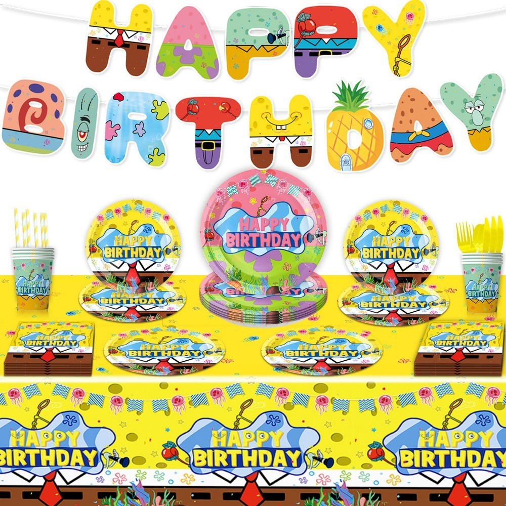 Sponge Bob Birthday Decorations Marine Animals Tableware Paper Plate ...