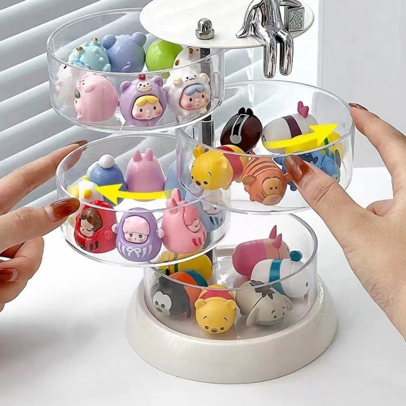 Multilayer Rotating Storage Box Dustproof Makeup Organizer Doll Display ...