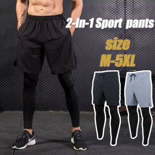 M 5XL Plus Size Men s 2 in 1 Running Shorts with leggings Sport Pants Cycling Shorts Gym Pants Fitness Sports Basketball Swimming Training Jogging