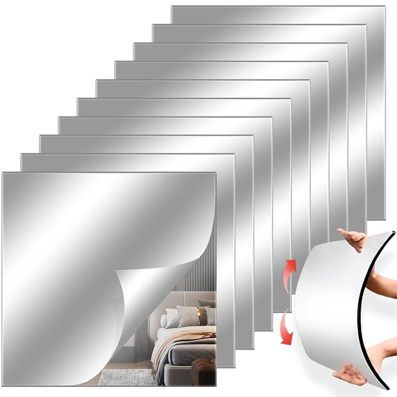 1/3/5Pcs 3D Square Mirror Wall Stickers / Self Adhesive Acrylic Mirror ...